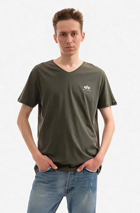 Bombažna kratka majica Alpha Industries zelena barva