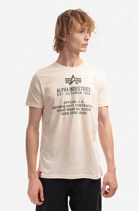 Хлопковая футболка Alpha Industries цвет бежевый с принтом 118509.578-cream