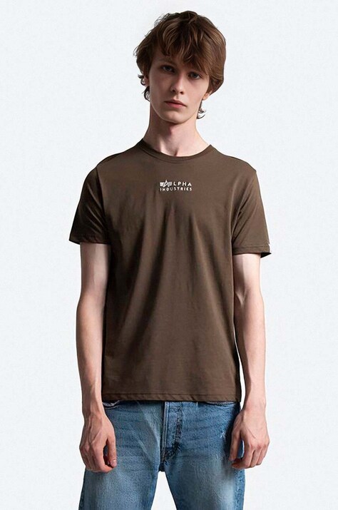 Хлопковая футболка Alpha Industries цвет зелёный однотонный 118529.629-green