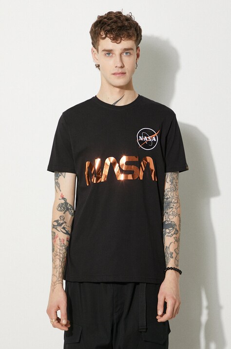 Хлопковая футболка Alpha Industries цвет чёрный с принтом 178501.209-black