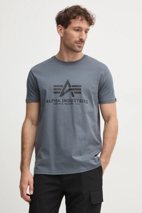 Памучна тениска Alpha Industries Basic T-Shirt в сиво с десен 100501.412