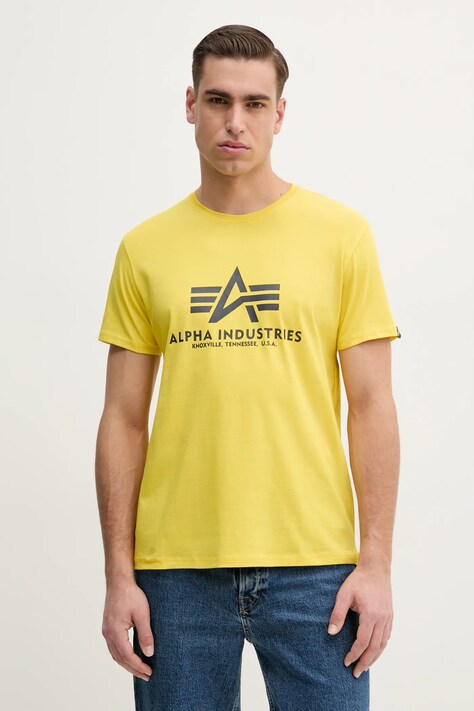 Alpha Industries pamut póló sárga, nyomott mintás