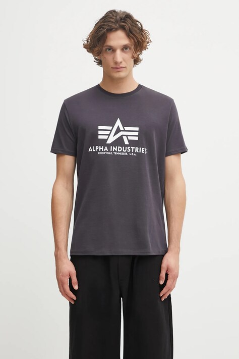 Alpha Industries t-shirt bawełniany kolor szary z nadrukiem 100501.466-GRAFITOWY