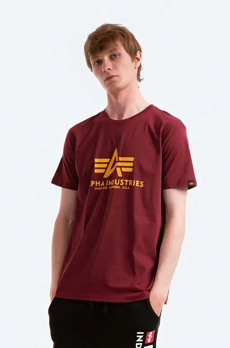 Bavlnené tričko Alpha Industries Basic T-Shirt 100501.184, červená farba, s potlačou