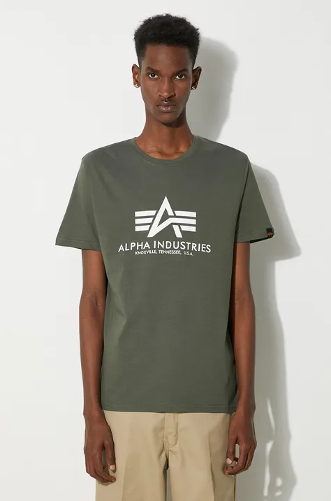 Bavlnené tričko Alpha Industries Basic 100501.142, zelená farba, s potlačou