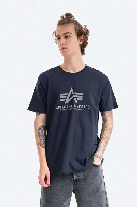 Bavlnené tričko Alpha Industries 100501RP.07-navy, tmavomodrá farba, s potlačou