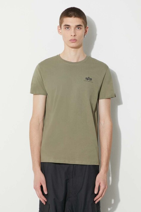 Хлопковая футболка Alpha Industries Basic T Small Logo цвет зелёный однотонная 188505.11