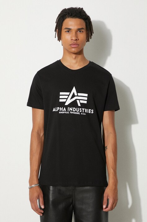 Alpha Industries t-shirt bawełniany Basic T-Shirt kolor czarny z nadrukiem 100501.03