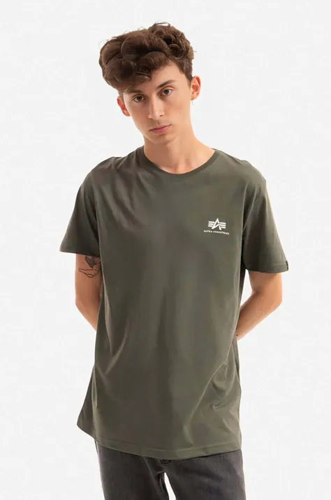Bavlnené tričko Alpha Industries Basic T Small Logo 188505.142, zelená farba, jednofarebné