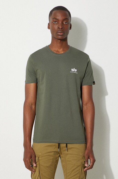 Bavlněné tričko Alpha Industries Basic T Small Logo zelená barva, 188505.142