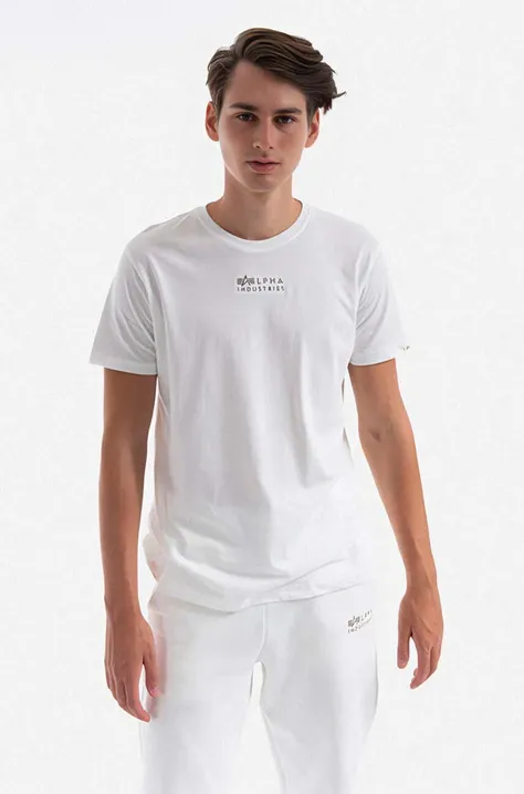 Хлопковая футболка Alpha Industries цвет белый с принтом 118529.626-white