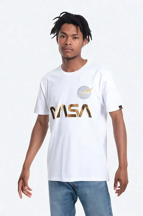 Хлопковая футболка Alpha Industries мужской цвет белый с принтом 178501.438-white