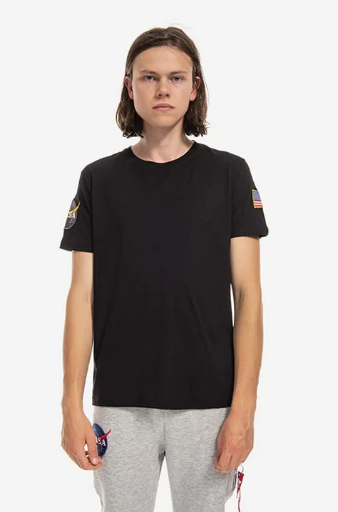 Бавовняна футболка Alpha Industries NASA колір чорний з аплікацією 176506.03-black