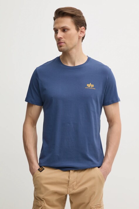 Хлопковая футболка Alpha Industries Basic T Small Logo мужская цвет синий с принтом 188505.435