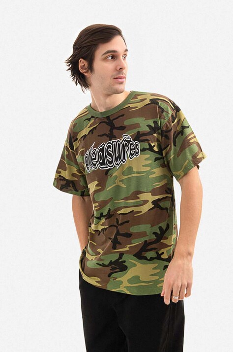 PLEASURES T-shirt Strain Logo T-shirt men's green color