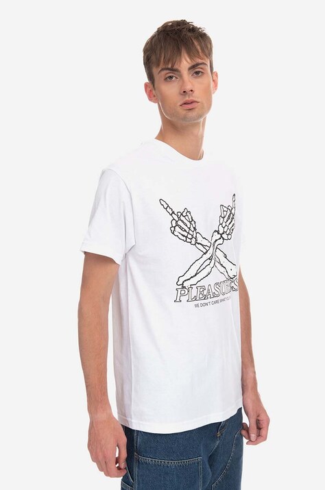 PLEASURES cotton T-shirt Dont Care T-shirt white color