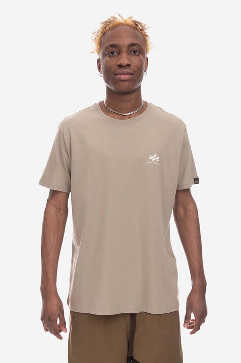 Хлопковая футболка Alpha Industries Basic T Small Logo 188505 679 цвет бежевый однотонная 188505.679-beige