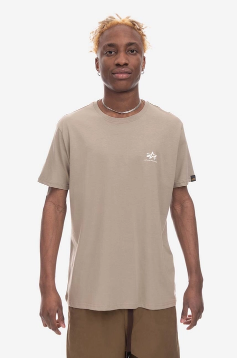 Pamučna majica Alpha Industries Basic T Small Logo boja: bež, glatki model, 188505.679-beige