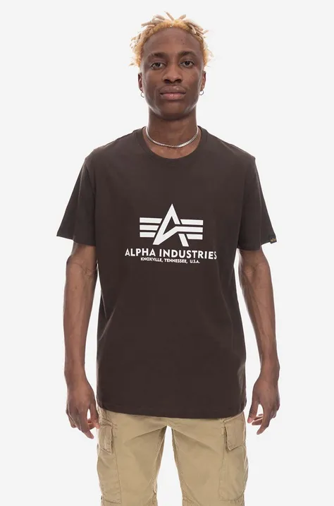 Хлопковая футболка Alpha Industries Basic цвет коричневый с принтом 100501.413-brown