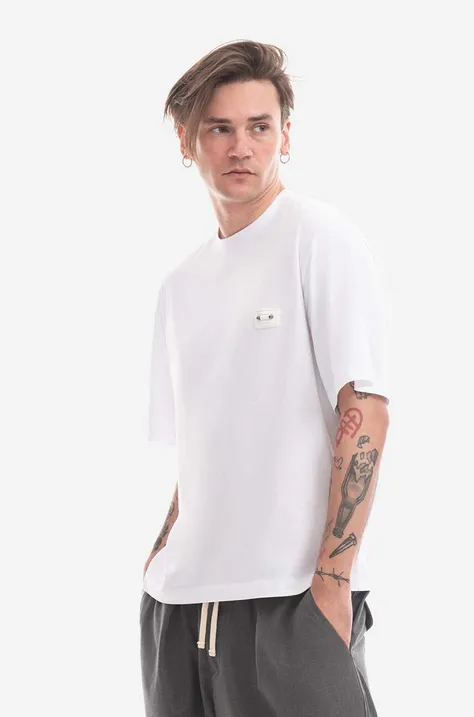 Памучна тениска Neil Barett Slim Dropped Shoulder Pie PBJT144-U502C 3158 в бяло с апликация