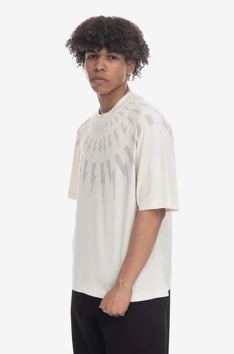 Bavlnené tričko Neil Barett Dropped Shoulder Fair Slim Fai PBJT167-U502S 3544 béžová farba, s potlačou