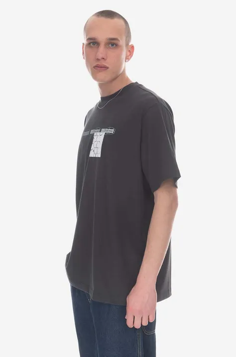 Bavlnené tričko Wood Wood Haider Texture T-shirt 12245706-2106 ANTHRACITE šedá farba, s potlačou