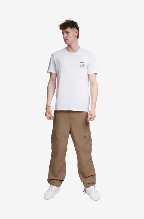 Woolrich t-shirt bawełniany CFWOTE0089MRUT2926 8041 kolor biały z nadrukiem CFWOTE0089MRUT2926-8041