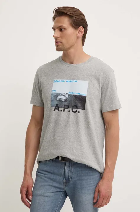Pamučna majica A.P.C. boja: siva, s tiskom, COEMV.H26058-GREY