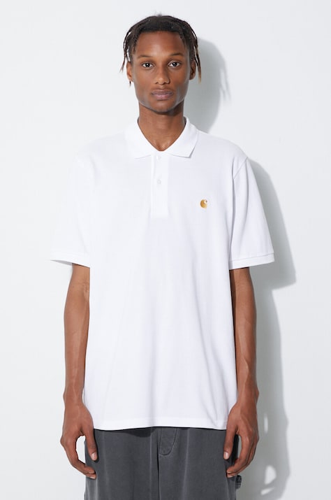 Памучна тениска с яка Carhartt WIP S/S Chase Pique Polo в бяло с изчистен дизайн