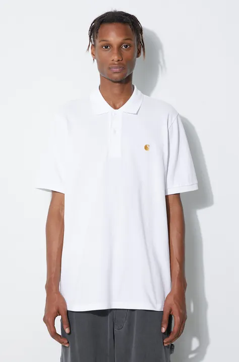 Bavlnené polo tričko Carhartt WIP S/S Chase Pique Polo I023807-ICARUS/GOL, biela farba, jednofarebný,