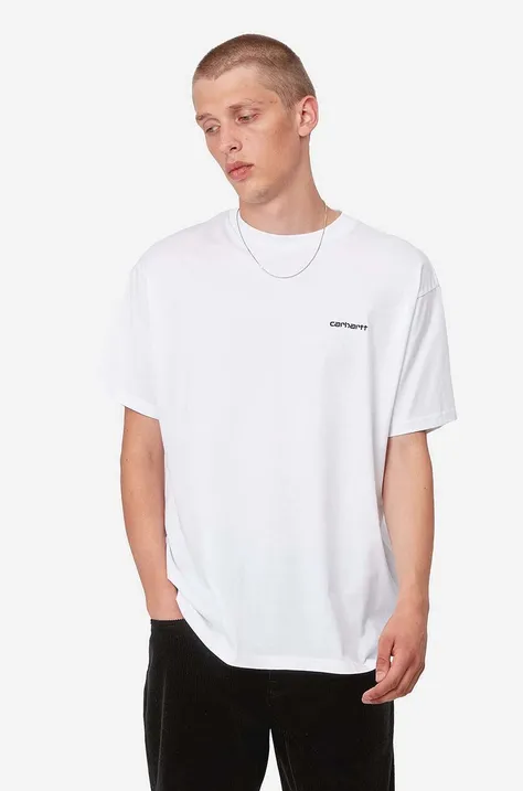 Carhartt WIP tricou din bumbac Script Embroidery culoarea alb, uni I030435-WHITE/BLAC