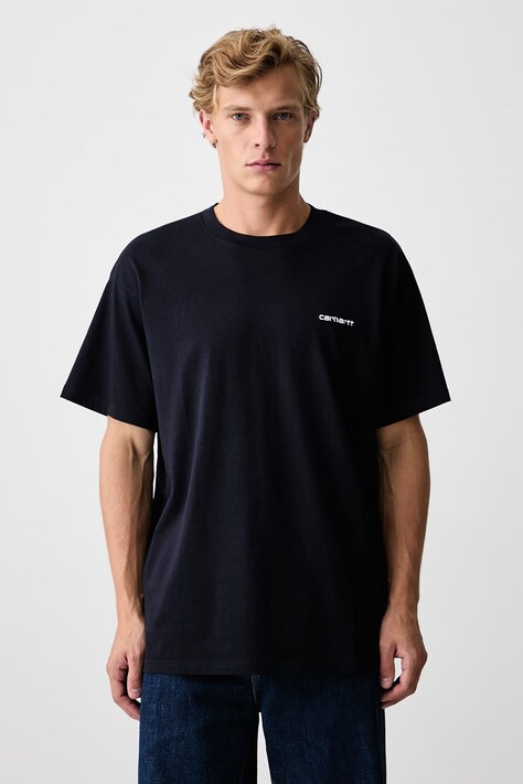 Carhartt WIP Carhartt WIP S/S Script Embroidery T-Shirt I030435 ATOM BLUE/WHITE T-shirt bawełniany męski niebieski I030435