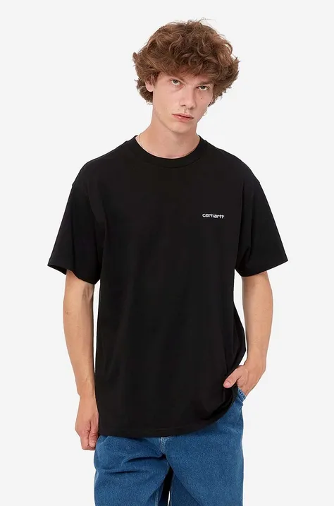 Bavlnené tričko Carhartt WIP Script Embroidery I030435-WHITE/BLAC, čierna farba, jednofarebné