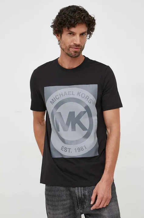 Памучна домашна тениска Michael Kors в черно с принт