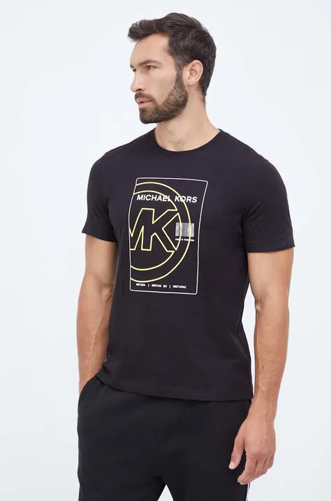 Bavlnené tričko Michael Kors čierna farba, s potlačou