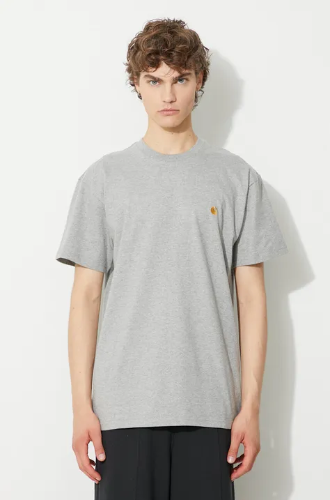 Bavlnené tričko Carhartt WIP S/S Chase T-shirt I026391.Grey.H-Grey.Heat, šedá farba, jednofarebný,