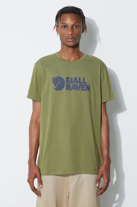 Fjallraven tricou Logo T-shirt bărbați, culoarea verde, cu imprimeu 87310-CAPER.GRE