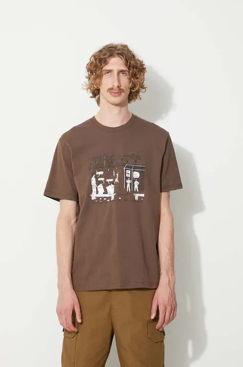 Хлопковая футболка thisisneverthat цвет коричневый с принтом TN231TTSST20-BROWN