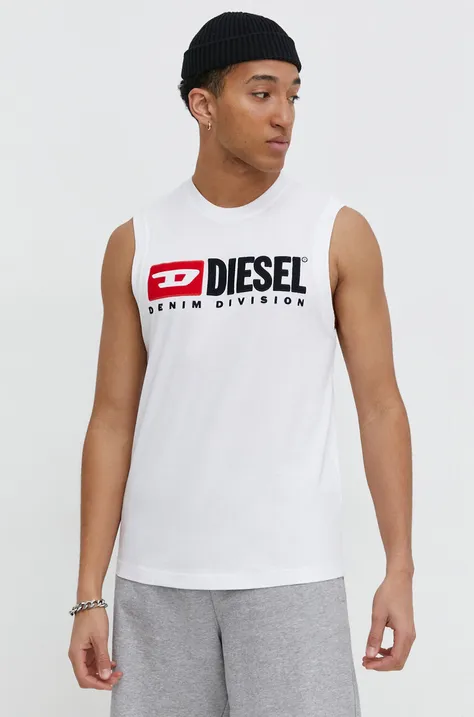 Bombažna kratka majica Diesel moški, bela barva