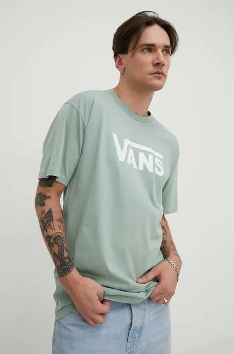 Bombažna kratka majica Vans moški, zelena barva