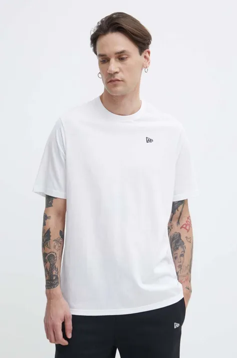 Bombažna kratka majica New Era moški, bela barva