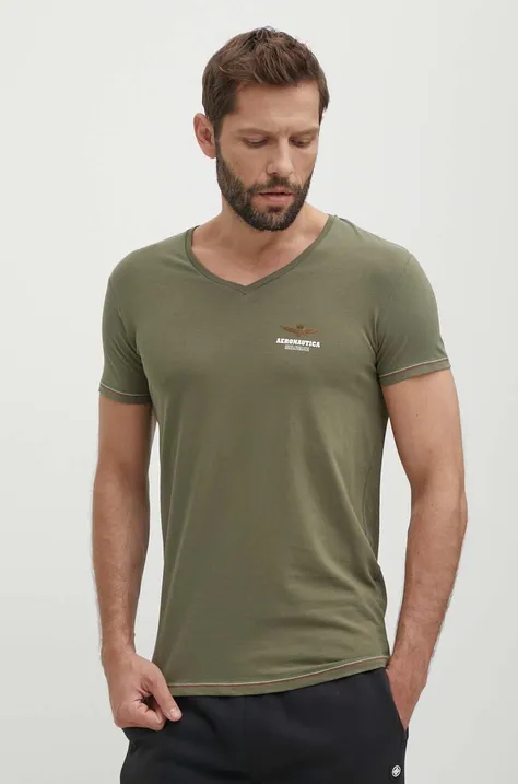 Tričko Aeronautica Militare pánske, zelená farba, jednofarebné, AM1UTI004,