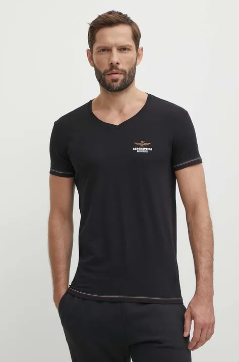 Aeronautica Militare t-shirt męski kolor czarny gładki AM1UTI004