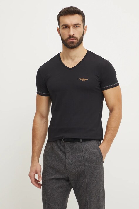 Aeronautica Militare tricou barbati, culoarea negru, neted, AM1UTI004