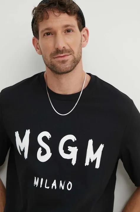 Bombažna kratka majica MSGM moška, črna barva, 2000MM510.200002