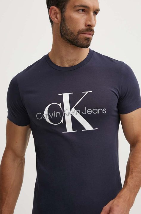 Βαμβακερό μπλουζάκι Calvin Klein Jeans ανδρικό, χρώμα: ναυτικό μπλε, J30J320935