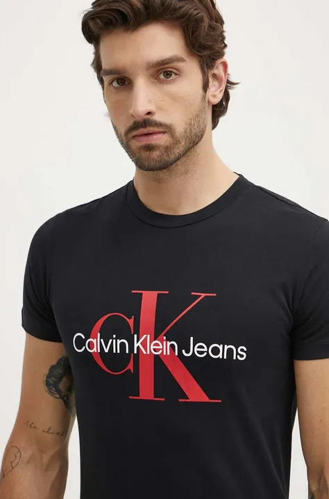 Хлопковая футболка Calvin Klein Jeans мужская цвет чёрный с принтом J30J320935