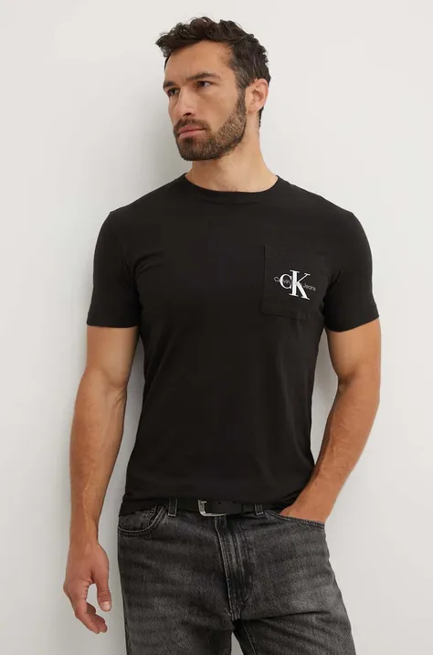 Хлопковая футболка Calvin Klein Jeans мужская цвет чёрный с принтом J30J320936