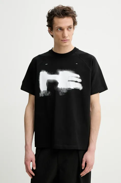 Tričko Heliot Emil černá barva, s potiskem, SS25_M_09_083_BLK01_CO