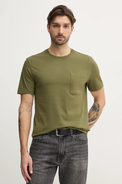 United Colors of Benetton tricou din bumbac barbati, culoarea verde, neted, 3BL0U10A8